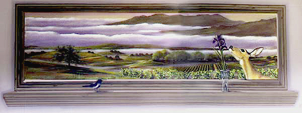 deer eating iris mural