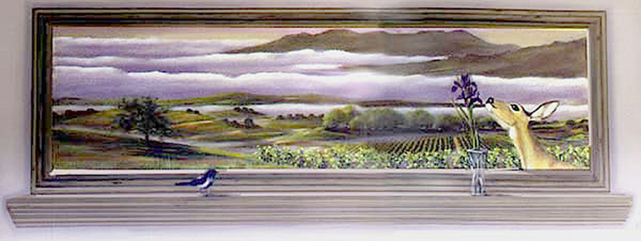 deer eating iris mural